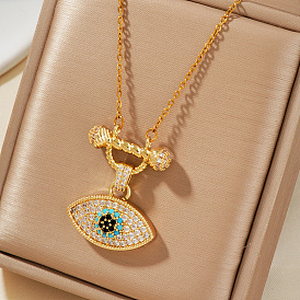 Элегантные винтажные латунные ожерелья с подвеской в виде глаза из разноцветных блестящих кубических цирконий для женщин