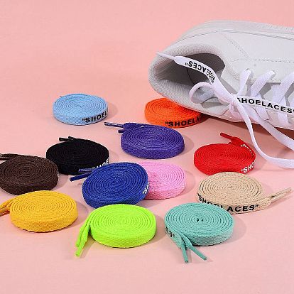 32Pcs 16 Colors Polyester Flat Custom Shoelace, Flat Sneaker Shoe String with Word, for Kids and Adults
