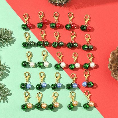25 шт. 5 Цвета: латунный колокольчик и стеклянные жемчужины, подвесные украшения, Сплав с застежками когтя омара