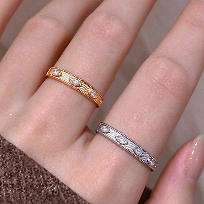 Brass Micro Pave Clear Cubic Zirconia Cuff Open Rings, Horse Eye, Wide Band Rings
