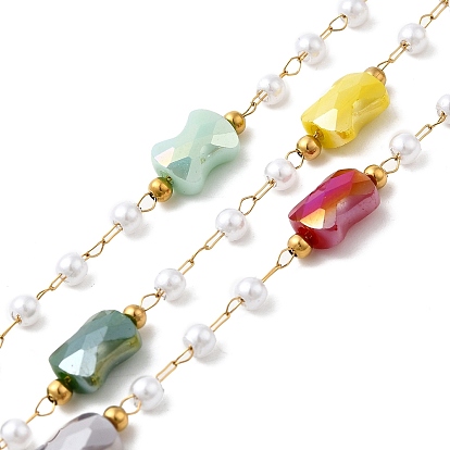 Ручная работа 304 цепочки из нержавеющей стали с бусинами, пайки, с 316 кабельными цепочками из нержавеющей стали, стеклянные бусины и искусственный жемчуг из АБС-пластика и катушка, ионное покрытие (ip), самородки