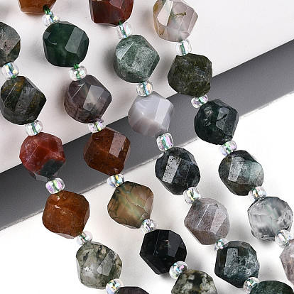 Природного индийского агата бисер нитей, твист, граненые, с бисером