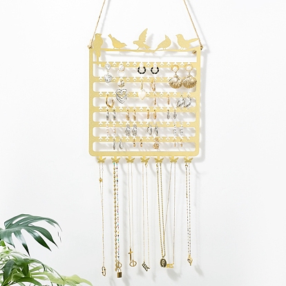 Rectangle avec présentoir à bijoux mural en fer oiseau, pour accrocher des colliers boucles d'oreilles bracelets