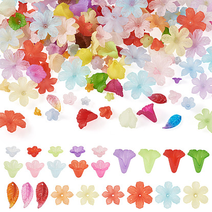 230 шт 6 стили прозрачные акриловые бусины, цветок и листья