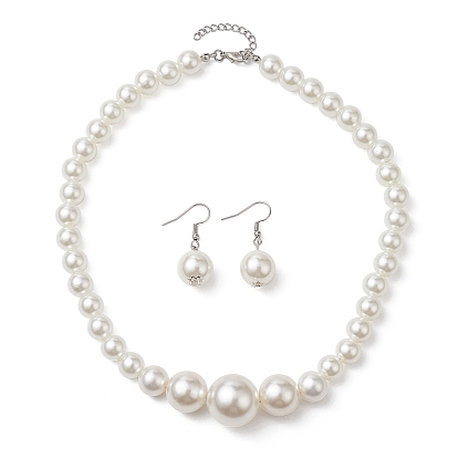 Conjuntos redondos de collar y pendientes colgantes de perlas de imitación de plástico abs para mujer, con 304 de acero inoxidable ganchos pendiente
