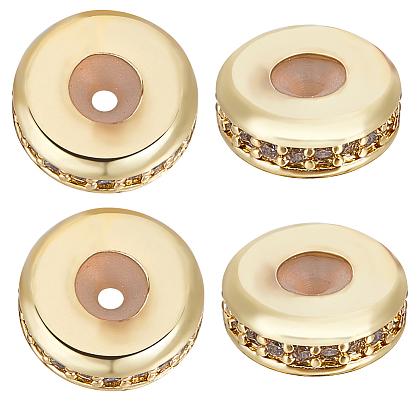 8шт. латунные микро-паве кубические циркониевые бусины класса ААА, с пластиковым, плоско-круглые, без кадмия, без никеля и без свинца