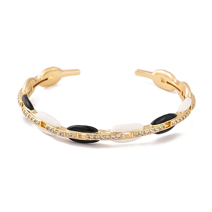 Brass Micro Pave Clear Cubic Zirconia & Resin Open Cuff Bangles for Women