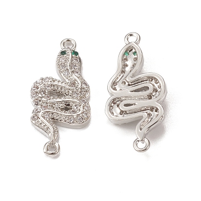 Brass Micro Pave Clear & Green Cubic Zirconia Connector Charms, Snake Links