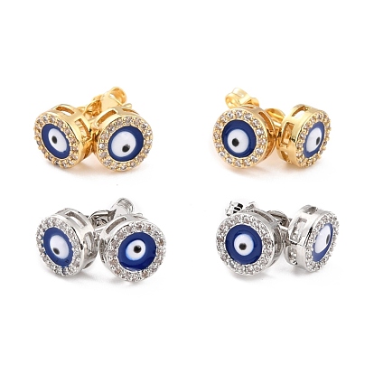 Blue Evil Eye Brass Stud Earrings, Cubic Zirconia Earrings for Girl Women