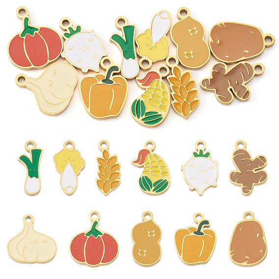 11 шт. 11 стили овощей 304 эмалированные подвески из нержавеющей стали, разнообразные, ионное покрытие (ip), золотые