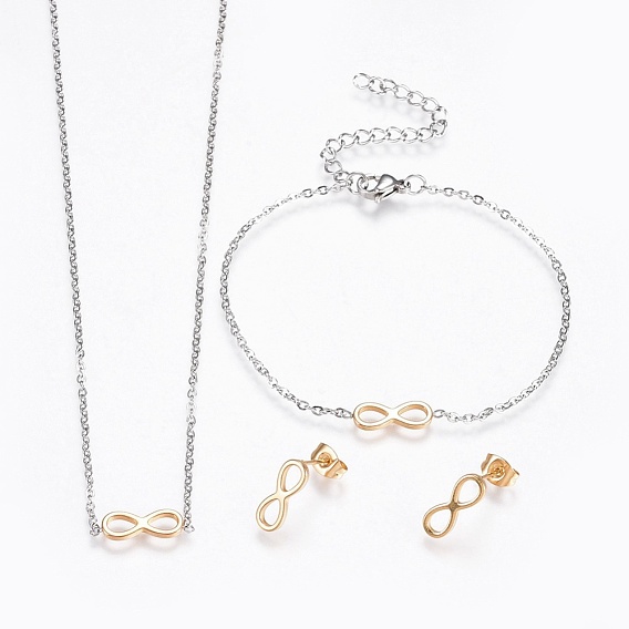 304 définit bijoux en acier inoxydable, , colliers et boucles d'oreilles, infini
