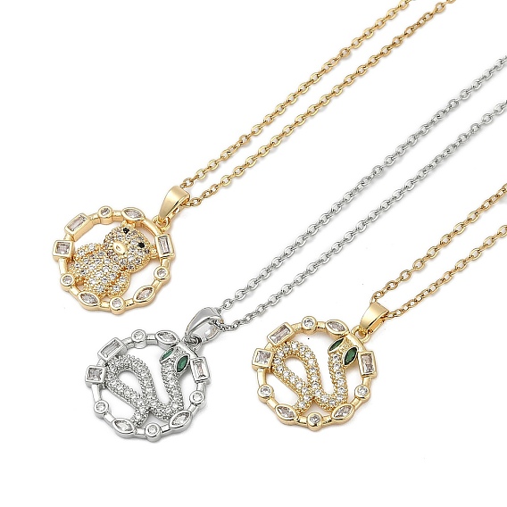Латунное микропаве прозрачное кубическое циркониевое кольцо с подвесками в виде медведя/змеи ожерелья, 304 из нержавеющей стали кабель цепи ожерелья