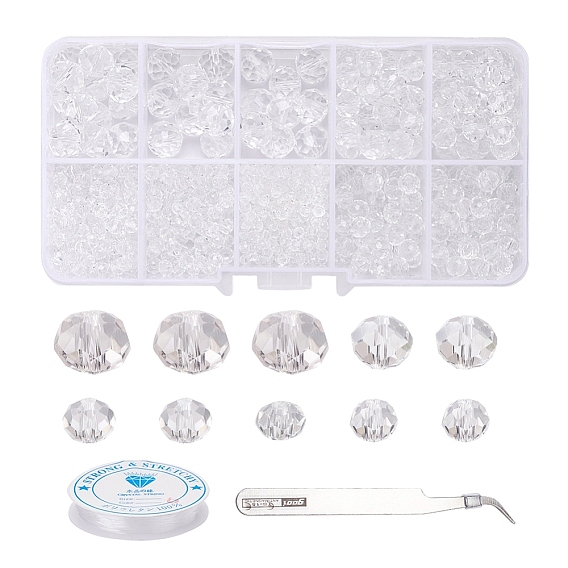 710 прозрачные граненые стеклянные бусины рондель., 410 остроконечный пинцет из нержавеющей стали и эластичная хрустальная нить, для изготовления украшений своими руками