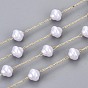 Handmade ABS Plastic Imitation Pearl Beads Chains, for Necklaces Bracelets Making, with Brass Paperclip Chains, Long-Lasting Plated, Soldered