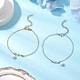 2Pcs 2 Colors Brass Cable Chain Bracelets, Cross Link Bracelets for Women, with  Shell Pearl