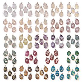 Pendentifs pierres précieuses ovales, Breloques ovales en laiton avec empreinte de patte/fleur/main/papillon/étoile/feuille/planète