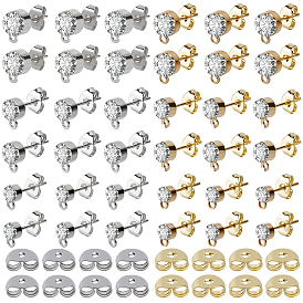 Фурнитура для сережек-гвоздиков со стразами из железа, с 304 гайками из нержавеющей стали