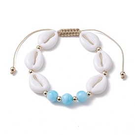 Pulsera de cuentas trenzadas con forma de concha acrílica ajustable para mujer