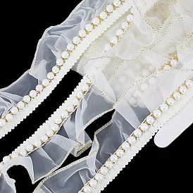 5 Yards Polyester-Spitzenbänder, mit abs-Kunststoffperlen