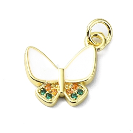 Brass Micro Pave Colorful Cubic Zirconia Pendants, with Enamel, Butterfly