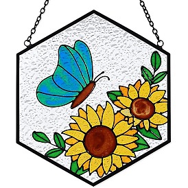 Hexagon Acrylic Stained Window Planel with Chain, Window Suncatcher Home Hanging Ornaments