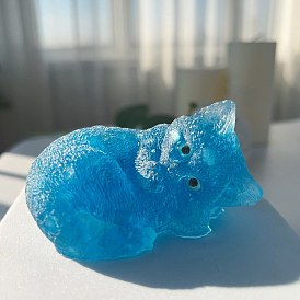 Resin Cat Display Decoration, with Lampwork Chips inside Statues for Home Office Decorations