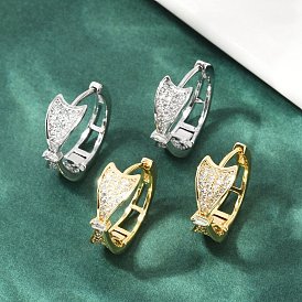 Серьги-кольца из латуни с прозрачным кубическим цирконием, бантом