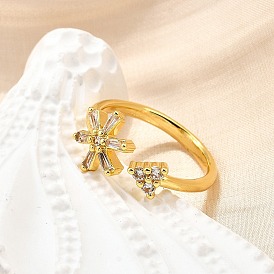 Латунные кольца-манжеты с микропаве и прозрачным цирконием для женщин, без кадмия, без никеля и без свинца, ветряная мельница и треугольник