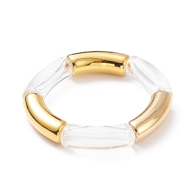 Acrylic & Plastic Curved Tube Chunky Stretch Bracelet for Women
