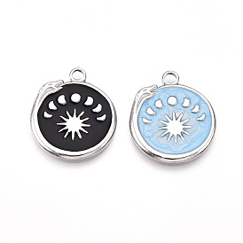 304 подвески из нержавеющей стали, с эмалью, плоский круглый с подвесками в виде змеи, фаз Луны и солнца, ионное покрытие (ip)