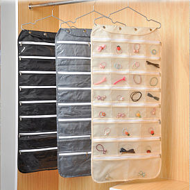 Non-Woven Fabrics Jewelry Hanging Display Bags, Wall Shelf Wardrobe Storage Bags, with Rotating Hook and Transparent PVC Grids