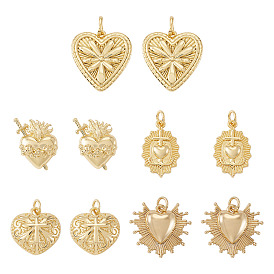 10Pcs 5 Styles Brass Pendants, Cadmium Free & Lead Free, Oval & Heart Charms, with Jump Ring