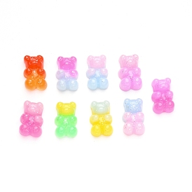 Gradient Color Opaque Resin Cabochons, with Glitter Powder Bear