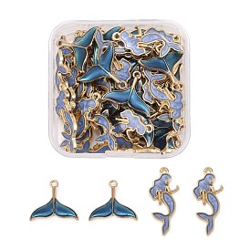 50Pcs 2 Style Alloy Enamel Pendants, Mermaid & Whale Tail Shape,  Light Gold