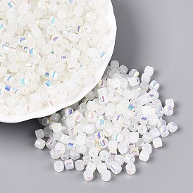 FGB Imitation Jade Colours Glass Seed Beads, Rainbow Plated, Round Hole, Barrel