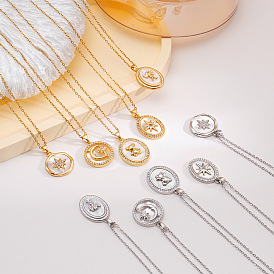 Подвеска из латуни с микропаве из прозрачных кубических цирконий и натуральным белым перламутровым камнем 304 цепочка из нержавеющей стали для женщин