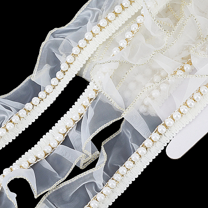 5 Yards Polyester-Spitzenbänder, mit abs-Kunststoffperlen