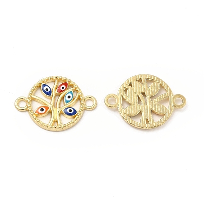 Alloy Enamel Connector Charms, Flat Round Tree Links with Evil Eye, Golden, Nickel