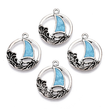 Alloy Enamel Pendant, Antique Silver, Sailing Boat Charm, Cadmium Free & Lead Free