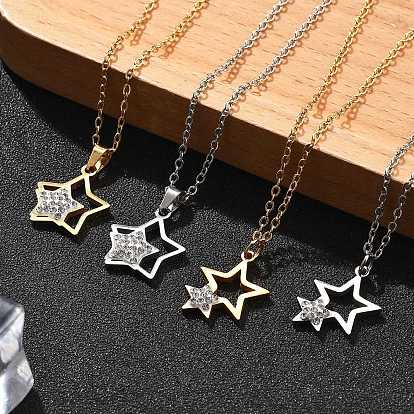 304 ожерелья с двойной звездой из нержавеющей стали и кристаллами и стразами
