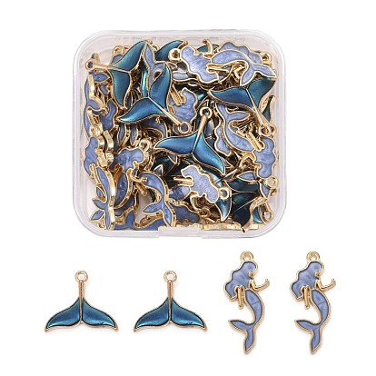 50 PC 2 Emaille-Anhänger im Legierungsstil, Meerjungfrau & Walschwanzform, Licht Gold