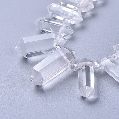 Natural Quartz Crystal Beads Strands, Top Drilled Beads, with Glass Beads, Faceted, Double Terminated Point