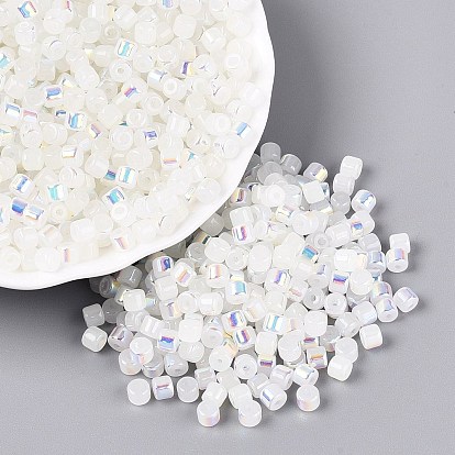 FGB Imitation Jade Colours Glass Seed Beads, Rainbow Plated, Round Hole, Barrel