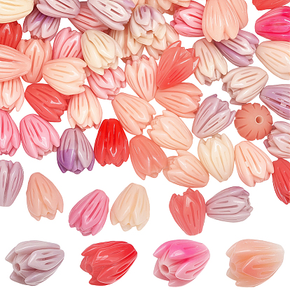 80 шт. 4 цвета синтетические коралловые резные бусины, окрашенные, Бутон цветка, два тона