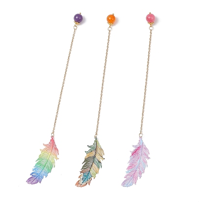 3 шт. закладки из нержавеющей стали с перьями и сплавом, Закладки из натуральных агатов, аметистов и халцедонов с круглыми бусинами в форме вен дракона