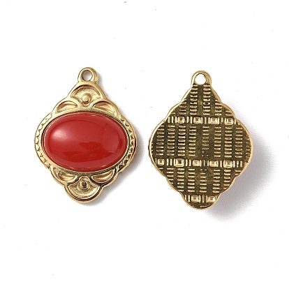 Vacuum Plating 201 Stainless Steel Natural Gemstone Pendants, Real 18K Gold Plated, Rhombus Charms