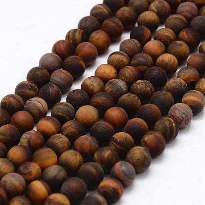 Frosted Natural Tiger Eye Beads Strands, Round