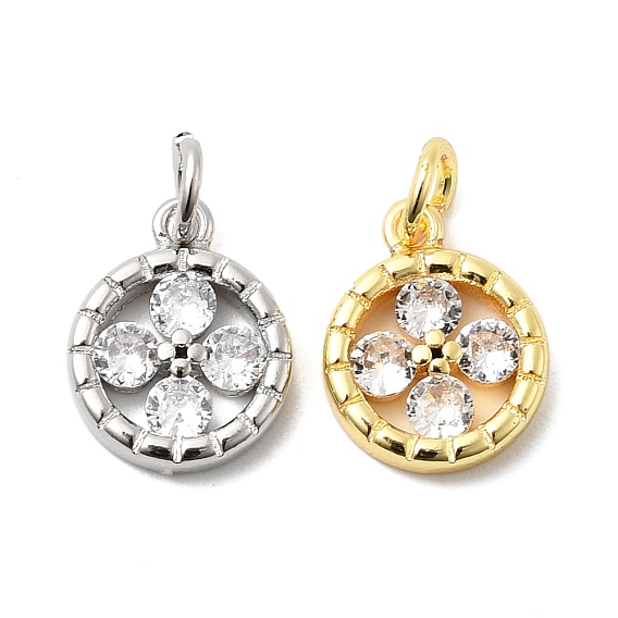 Латунные микро проложить кубического циркония прелести, плоские круглые с клевером, долговечный, стойки покрытие, с целью перехода в кольце