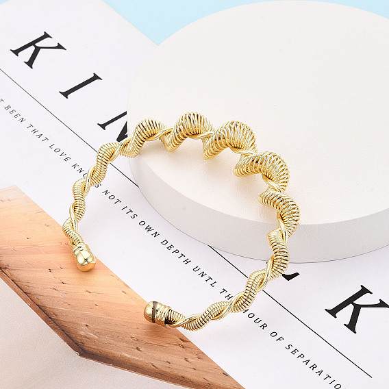 Латунные браслеты-манжеты, браслеты с крутящим моментом для женщин, спираль, скрученный