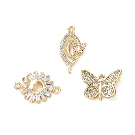 Dijes conectores de latón con microengaste de circonitas cúbicas transparentes con temática de mariposas., dorado